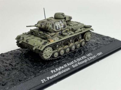 PANZER III G 21 Pz.Div. SIDI REZEGH LIBYA 1941 - ATLAS 1/72 metal