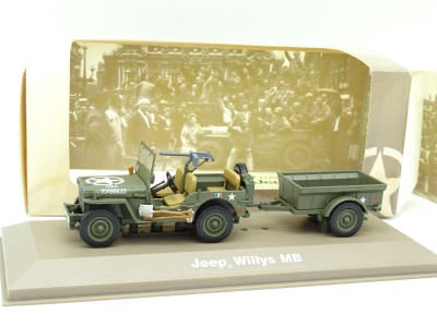 JEEP WILLYS MB + 1t TRAILER - ATLAS 1/43 metal 1szt.